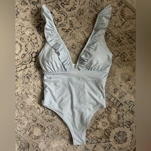 H&M Striped One Piece Swimsuit - Blue and White